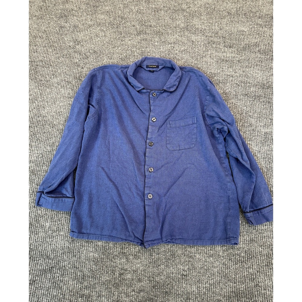 Club Room Mens Pajama Top L Blue Button Down Soft Loungewear Shirt